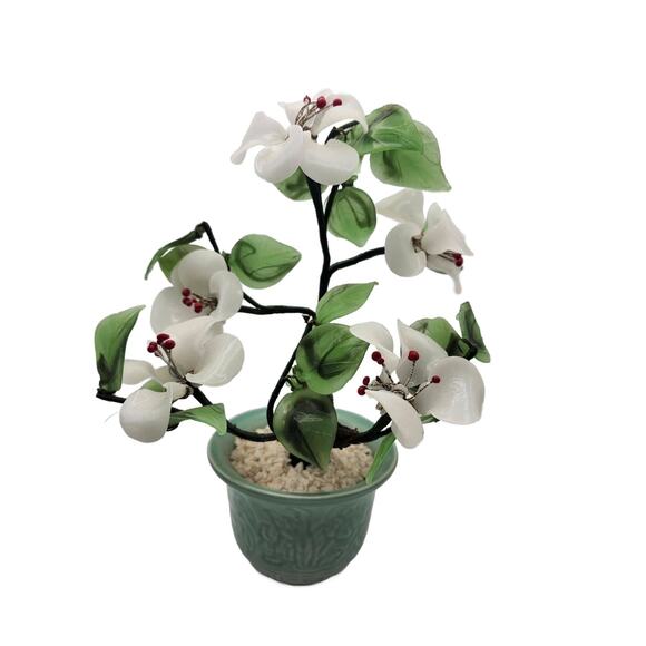 Vintage Glass Bonsai Tree with Celadon Planter, 9" Tall - Picture 11 of 11